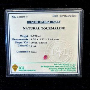 Natural Mozambique Tourmaline - IGL Certified 0.598 Carat Oval Pink Gemstone